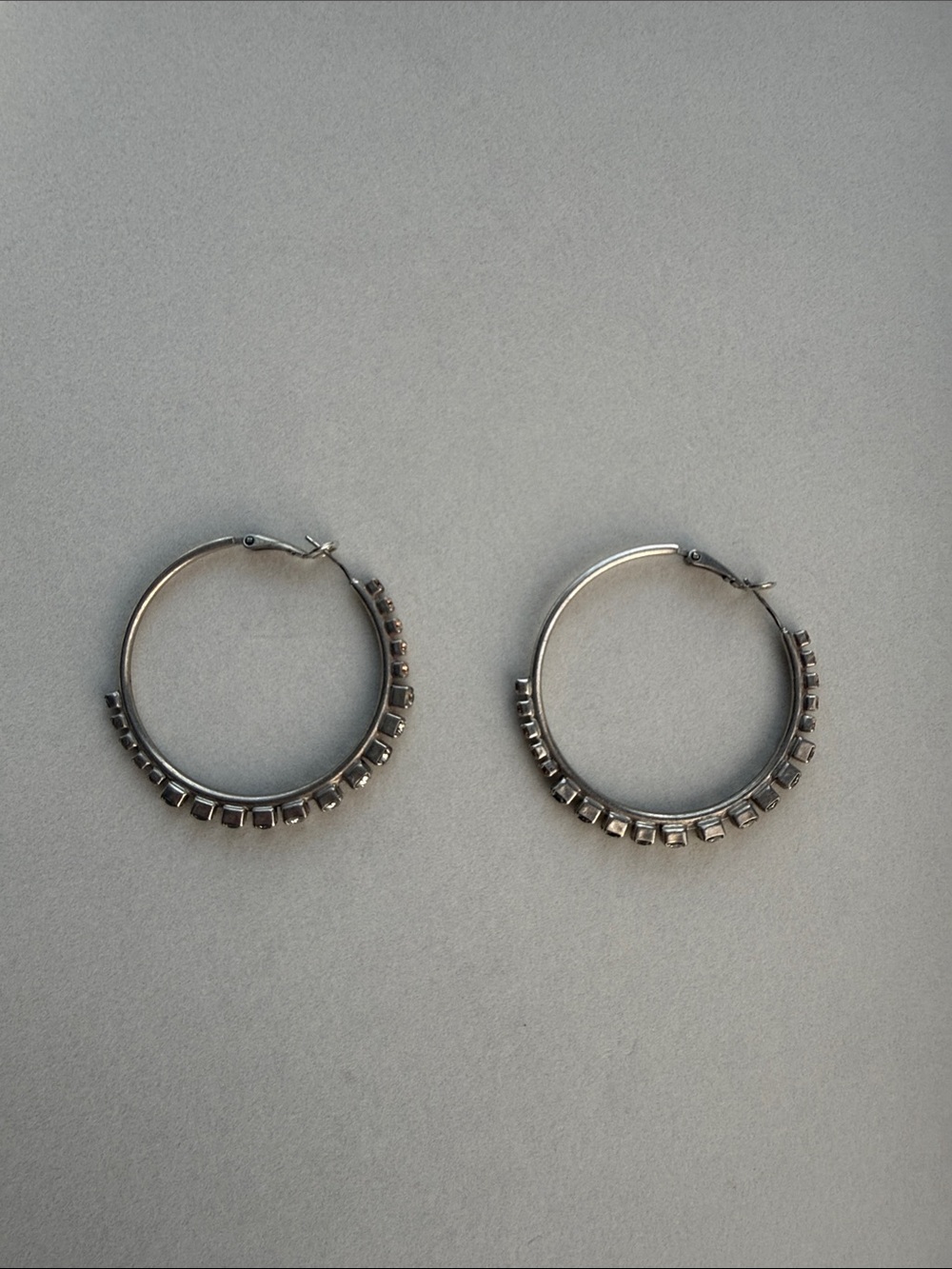 Silver Hoop Earrings with Square Accents